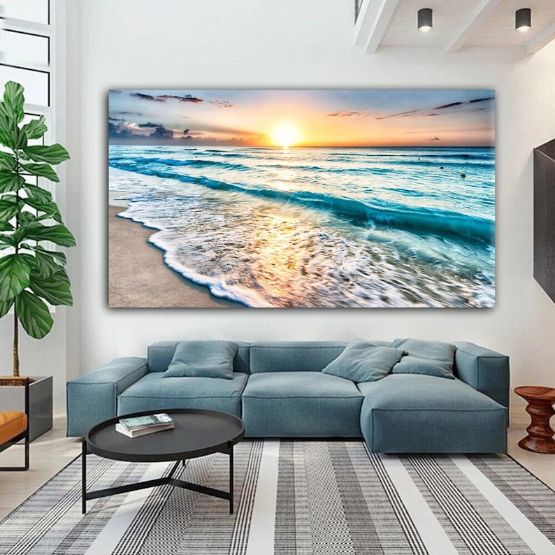 Ocean Beach Canvas Print Sunset Wall Art Sunrise Large Canvas Art Sea ...
