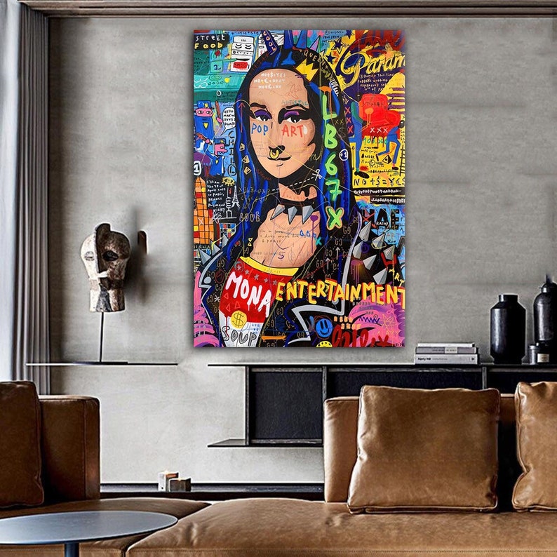 BANKSY MONA LISA Pop Art Mona Lisa Print Framed Mona Lisa Wall Art Pop Art Large Famous Painting Leonardo Da Vinci Art Graffiti Wall Art