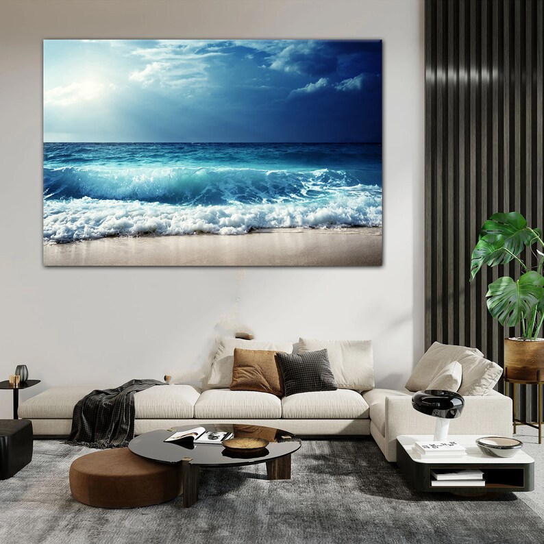 Ocean Beach canvas prints Sea landscape Nautical photo Coastal canvas print Sea wave canvas Extra large wall art Ready to hang