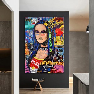 BANKSY MONA LISA Pop Art Mona Lisa Print Framed Mona Lisa Wall Art Pop Art Large Famous Painting Leonardo Da Vinci Art Graffiti Wall Art