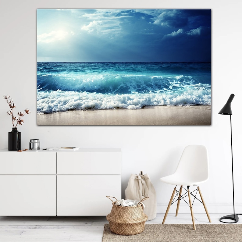 Ocean Beach canvas prints,Sea landscape Nautical photo Coastal canvas print, Sea wave canvas Extra large wall art Ready to hang