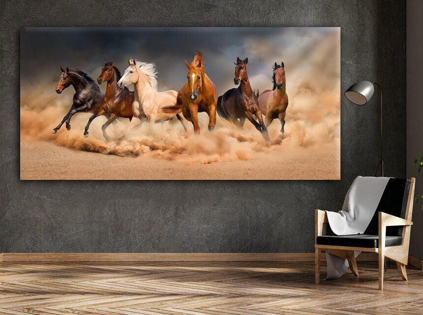 Running horses wall art Horse canvas Horse wall art Horse print, Horse lover gift, Horse wall decor Living room decor Wide Canvas Wall Art