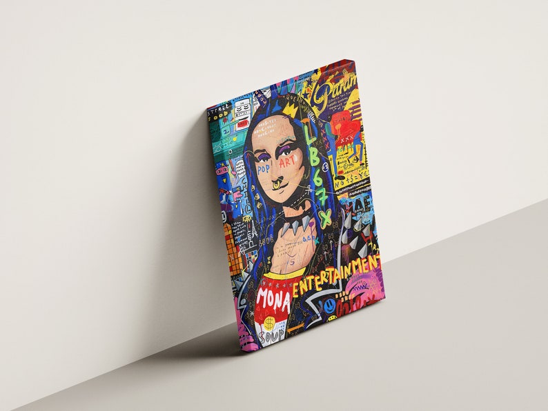 BANKSY MONA LISA Pop Art Mona Lisa Print Framed Mona Lisa Wall Art Pop Art Large Famous Painting Leonardo Da Vinci Art Graffiti Wall Art
