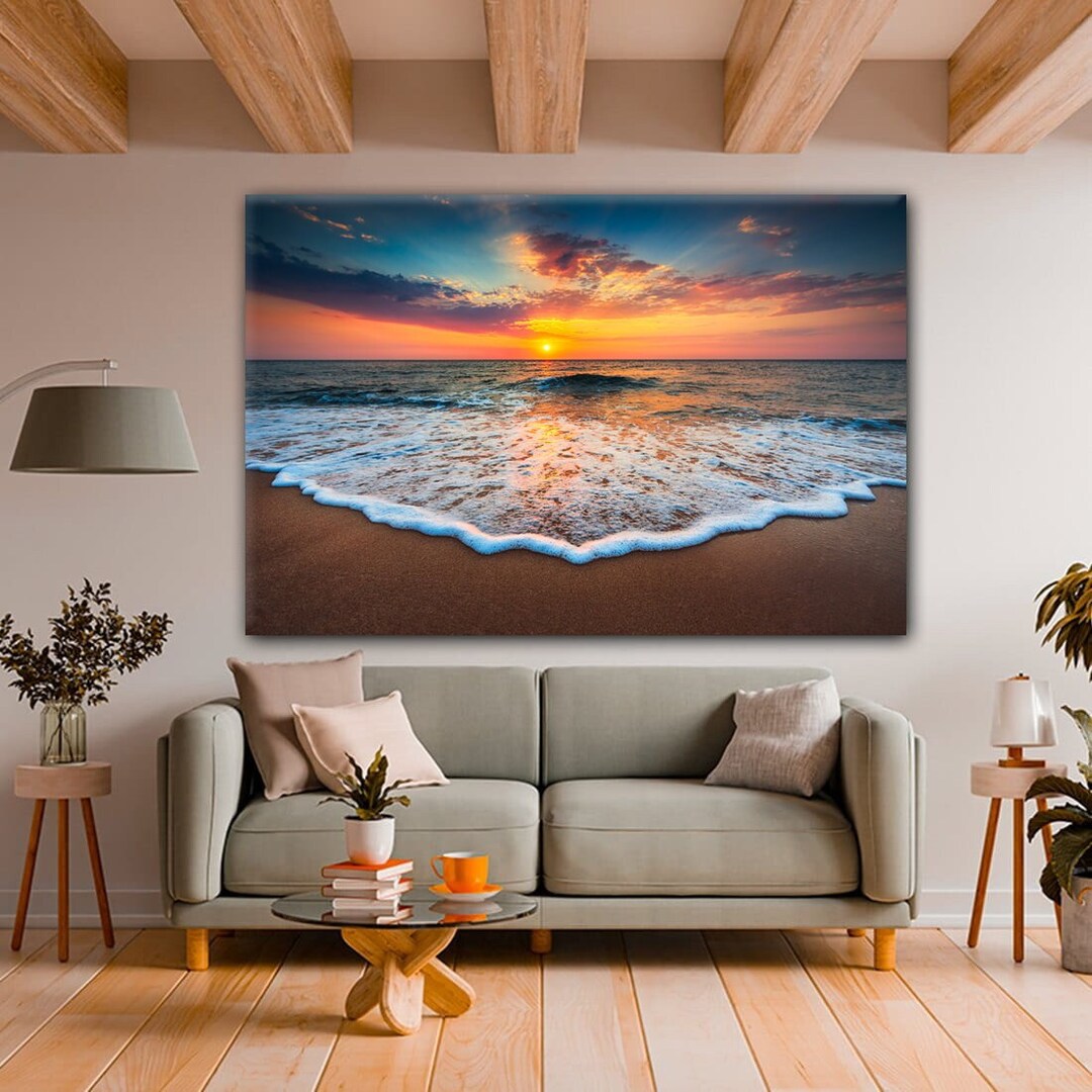 Ocean Beach Canvas Print Sunset Wall Art Sunrise Large Canvas Art Sea