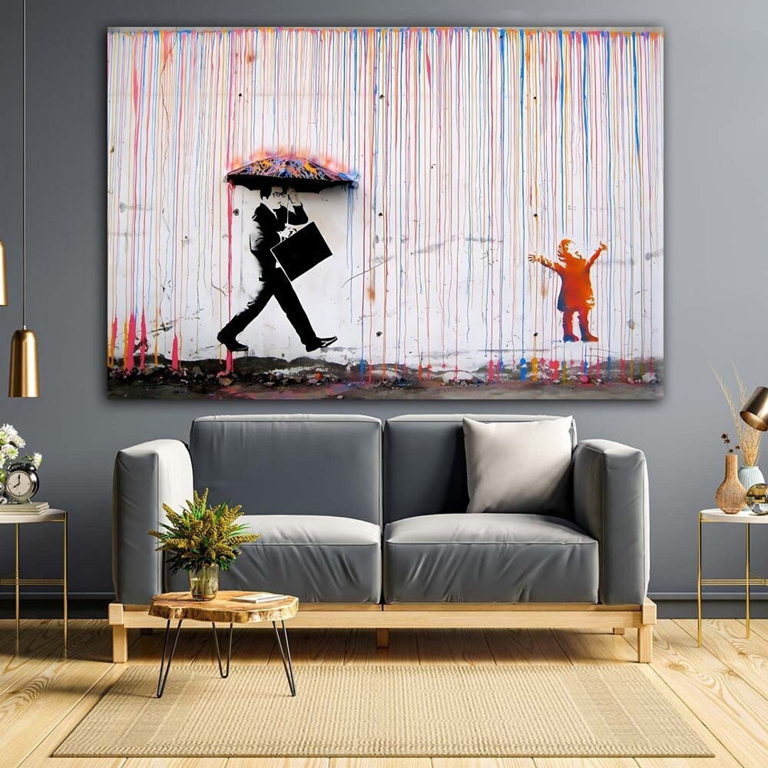 Banksy Color Rain Canvas, Banksy Style, Under the Rain Banksy, Banksy ...