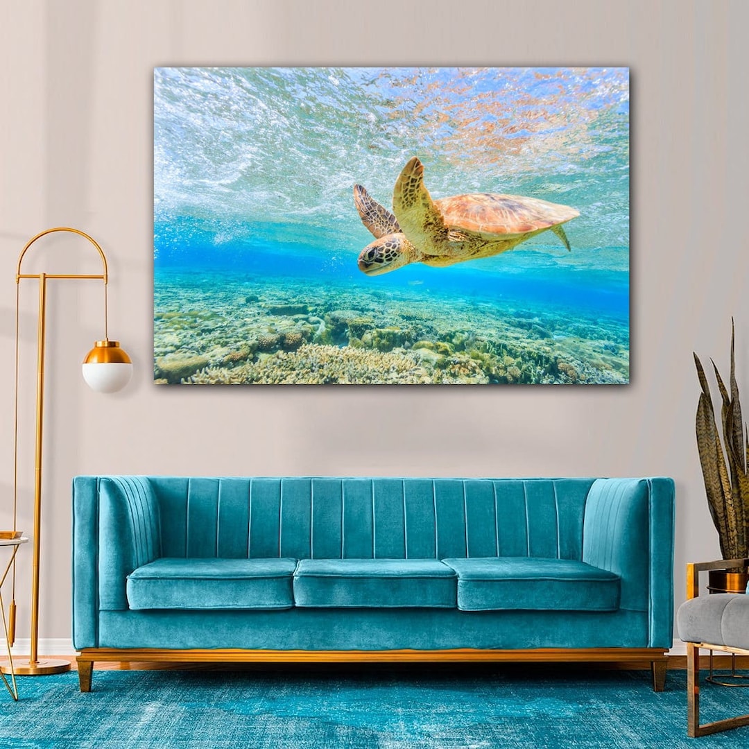 Turtle in Ocean Canvas Wall Art, Underwater Art, Ocean Wall Art, Life