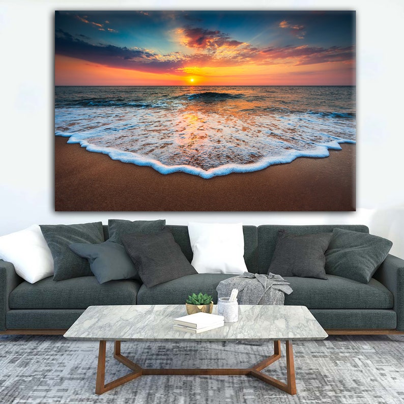 Ocean Beach Canvas Print Sunset Wall Art Sunrise Large Canvas Art Sea ...