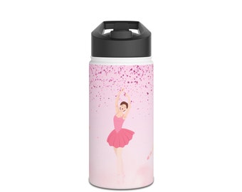 Botella de agua infantil personalizada: Vaso de acero inoxidable con diseño de bailarina (12 oz)