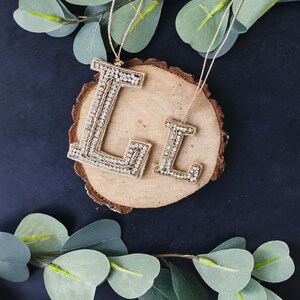 Handmade &quot;L&quot; Monogram gift wrap topper ornament Large Initial L tag