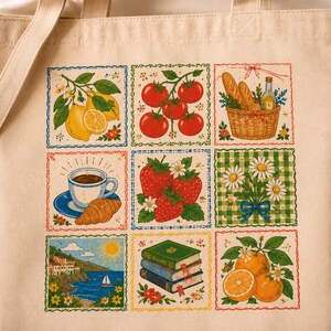 Mediterranean Tote Bag | Italian Summer Canvas Tote | Amalfi Coast Fruit Print | European Vacation Gift for Her