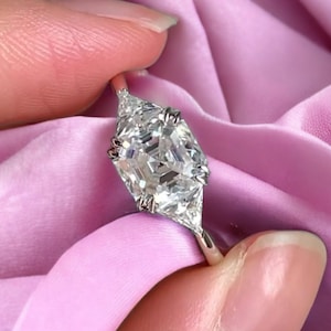 Ascher Cut Moissanite Engagement Ring, 2.5CT Asscher Diamond, 14k White Gold, Three Stone Ring, ring for Women, anniversary ring