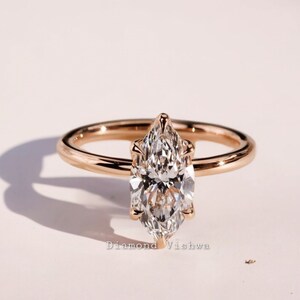 Marquise Cut Moissanite Engagement Ring - Hidden Halo Cathedral Setting - Rose Gold Solitaire - Anniversary Gift