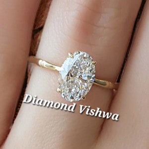 2 CT Oval Cut Moissanite Engagement Ring 14k Solid Gold Bamboo Band Outer Hidden Halo Anniversary Gifts for Her Bridal Ring Promise Ring