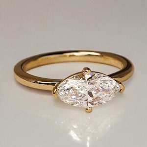 Marquise Cut Solitaire Moissanite Engagement Ring | East West Solitaire Engagement Ring | Anniversary Ring | ring for her | Wedding Ring