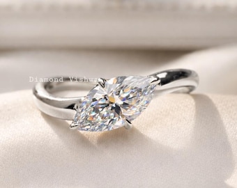 1Ct Marquise Cut Moissanite Engagement Ring East West Wave Band in 14k Gold