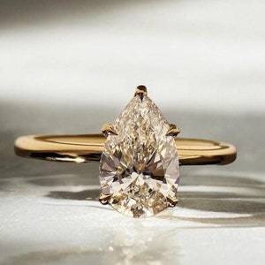 Pear Cut Hidden Halo Moissanite Engagement Ring |Solitaire Engagement Ring | Anniversary | ring for her | Wedding Ring | 18k Solid Gold ring