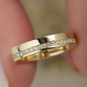 14K Yellow Gold Lab Grown Men&#39;s Eternity Wedding Band Ring, Round Cut Channel Set Anniversary Gift