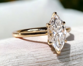 2.5Ct Marquise Cut Moissanite Hidden Halo Engagement Ring in 18k Solid Yellow Gold