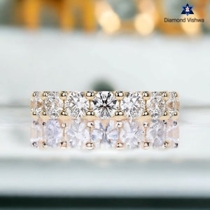 Old European cut Full Eternity ring for women 4 MM Round Colorless Moissanite Band 5 TW Round Wedding Band Engagement Ring, Bridal Set