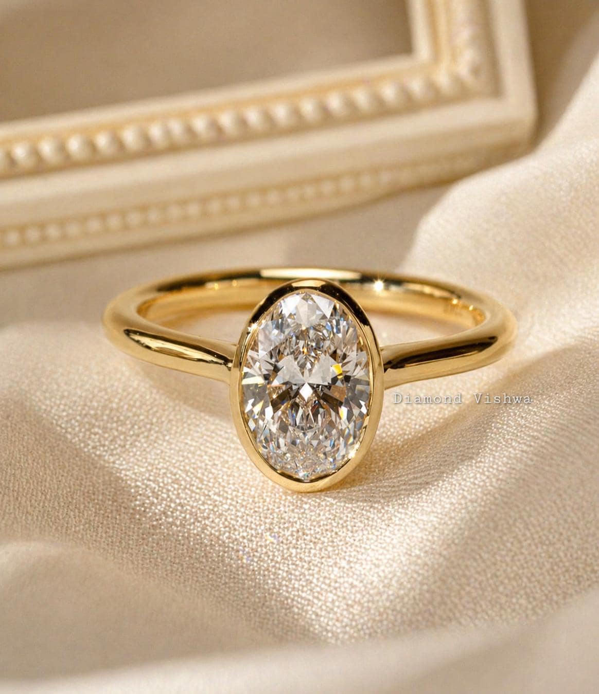 2ct Oval Cut Moissanite Engagement Ring Full Bezel Setting in 14k ...