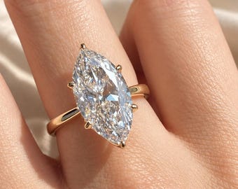 3.8 CT Marquise Moissanite Engagement Ring, Yellow Gold Solitaire, Tulip Setting, Unique Bridal Ring, Anniversary Gift