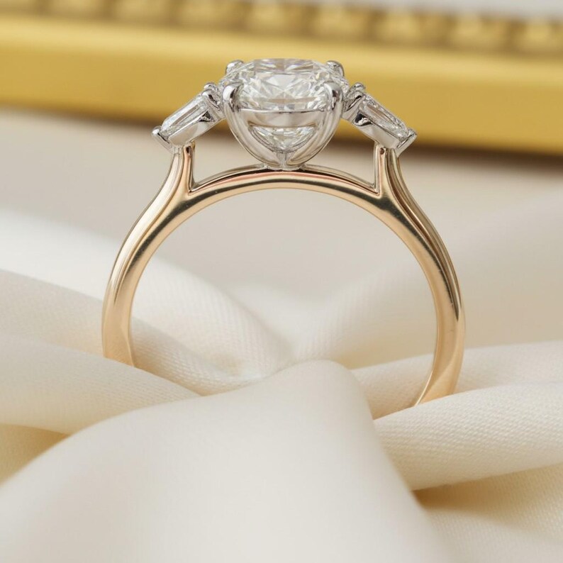 2ct Oval Cut Moissanite Three Stone Ring With Pear Side Stones 14k ...