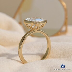 5Ct Emerald Cut Moissanite Bezel Set Solitaire Engagement Ring in 14k Gold