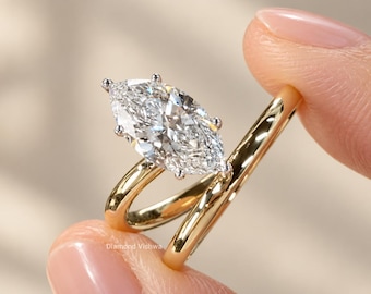 2CT Marquise Lab Grown Diamond Engagement Ring, Solitaire Gold Ring