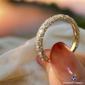Moissanite Diamond Wedding Band, Micro Pave, 14k Gold Full Eternity Ring