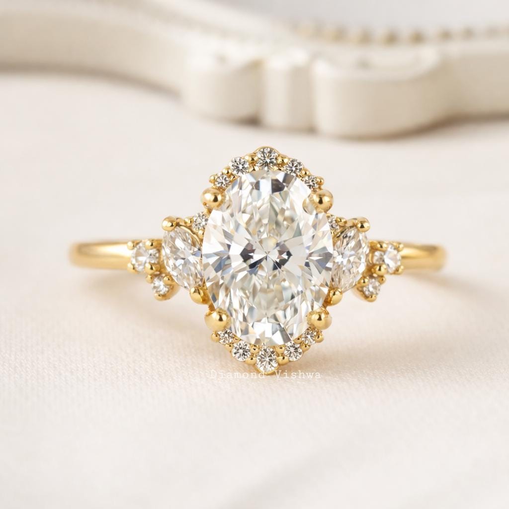 2ct Oval Cut Moissanite Engagement Ring Antique Design in 14k Yellow ...