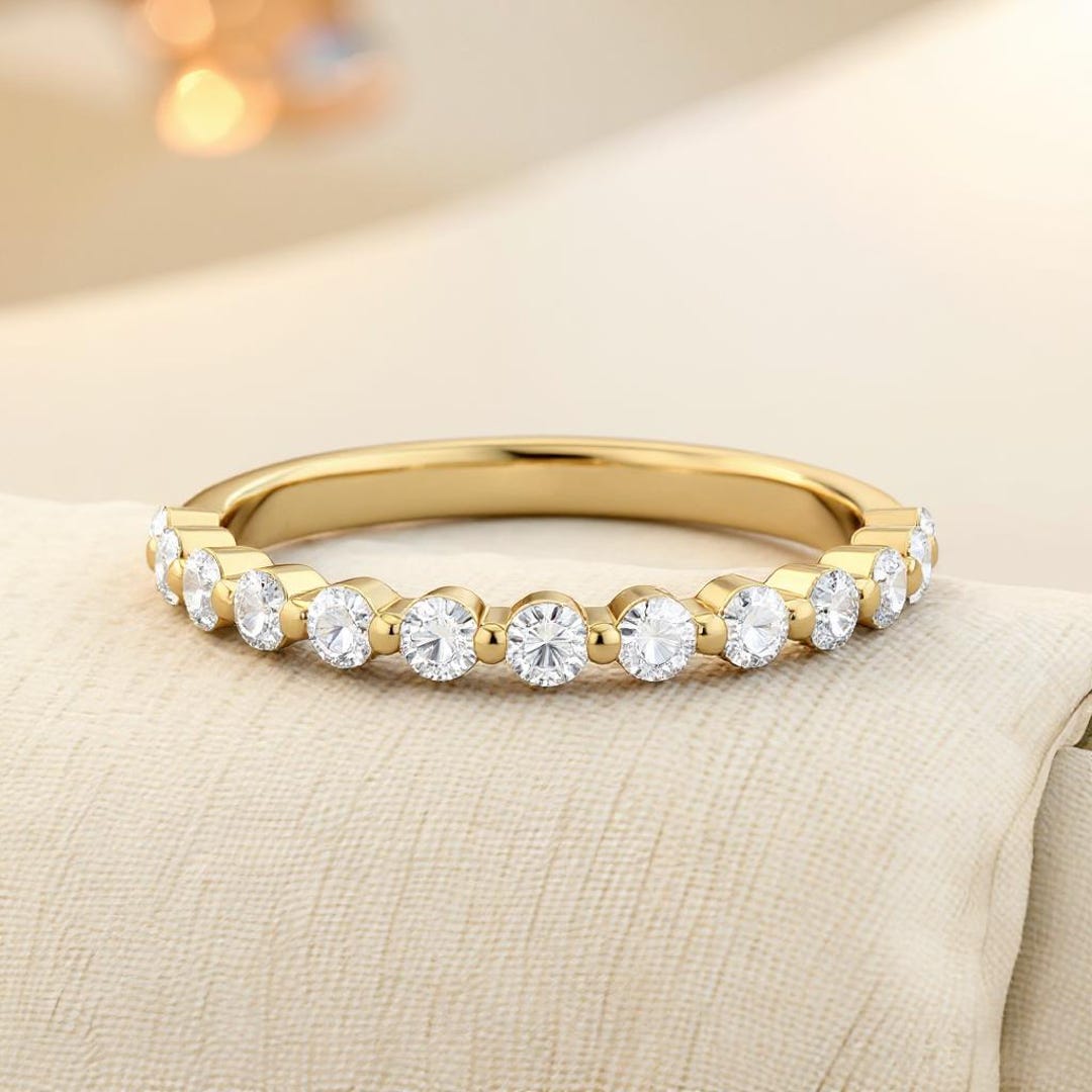 Round Cut Moissanite Half Eternity Wedding Band Stackable Bridal Ring ...