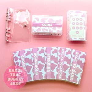 Cash Budgeting Starter Kit | Pink Cow Print | A6 Budget Starter Kit | Laminated Envelope With Cricut Vinyl