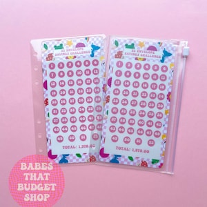 Savings Challenge | X1 A6 Laminated Cash Savings Challenge Card | Frog Collage | 52 Week Challenge | 52 Envelope Challenge