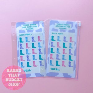 X1 A6 Laminated Cash Savings Challenge Card | These Boots are made for saving Savings Challenge