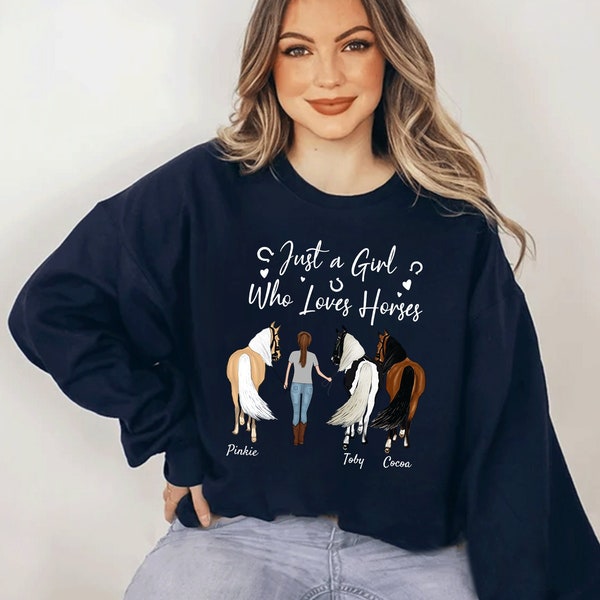 Personalized Girl and Horse Shirt, Just A Girl Who Love Horse Crewneck Sweatshirt, Custom Men And Women Long Sleeve Tee,Gift For Horse Lover