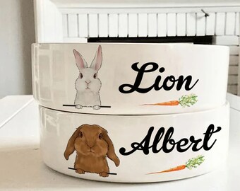 Custom Name Pet Bowl, Personalized Cute Rabbit Ceramic Bowls, Ceramic Bunny Bread Bowl, Food and Water Dish For Pet, Rabbit Mom Gifts