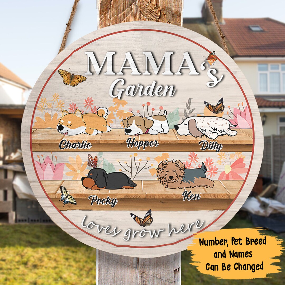 Personalized Mama's Garden Dog Door Hanger, Custom Dog Name Sign, Gifts