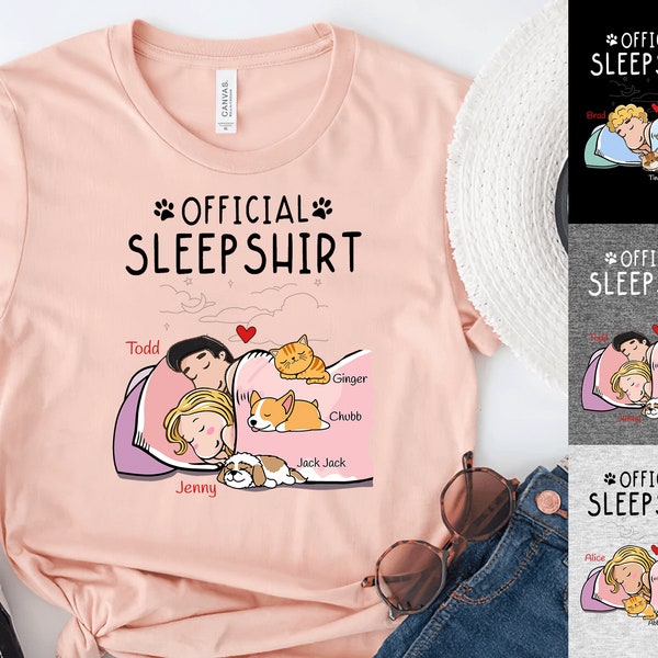 Personalisierter Katzenhund, Junge und Mädchen offizielles Sleepshirt, lustiges Haustier-T-Shirt, benutzerdefinierte Männer und Frauen T-Shirt, Katzenliebhaber Geschenk, Hundeliebhaber Geschenk
