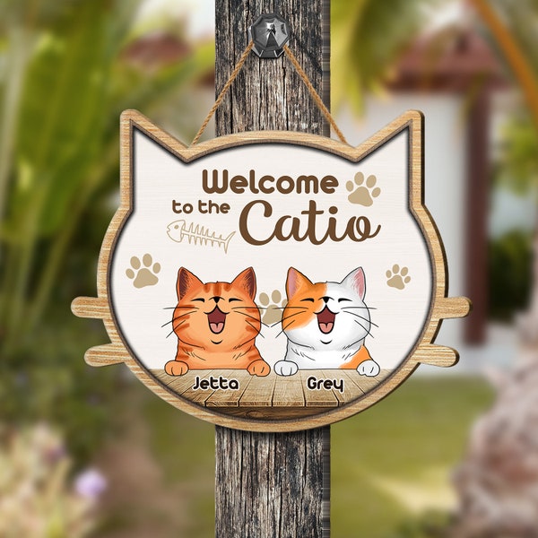 Panneau en bois en forme personnalisée Bienvenue chez le catio, accroche-porte personnalisé chaton, cadeaux pour les amoureux des animaux de compagnie, cadeau pour maman chat