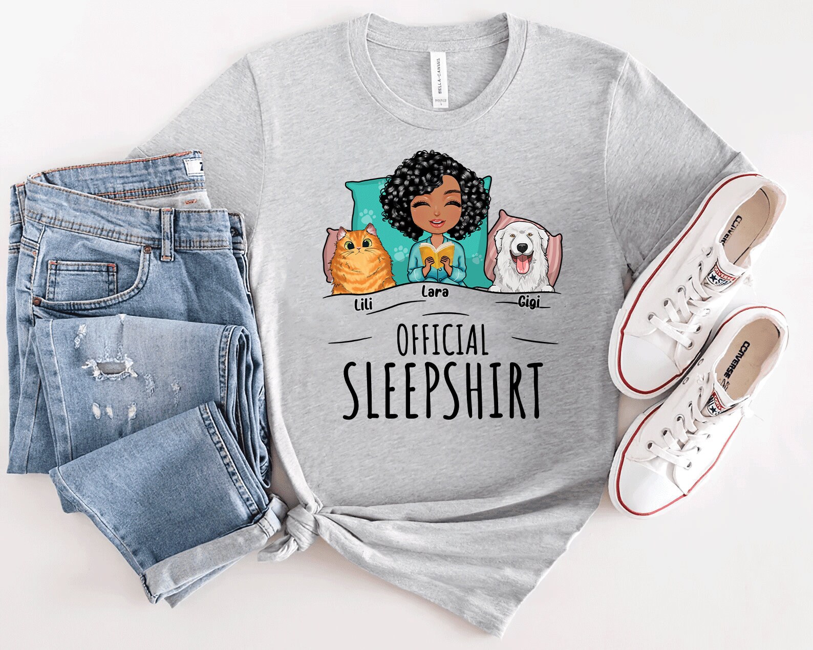 Discover Personalized Sleepshirt with Cats, Custom Cat Lover Gift, Cat Mom Gift