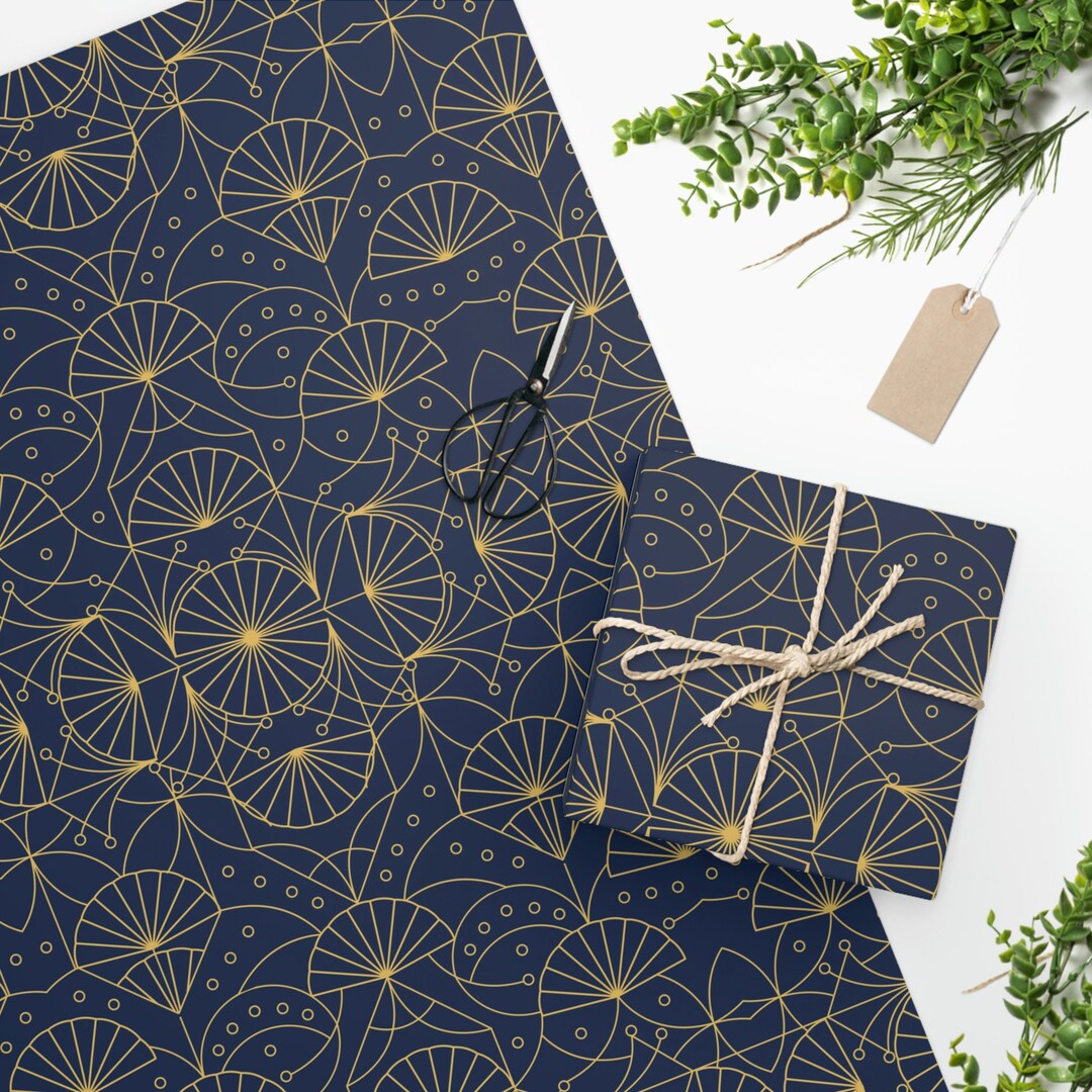 Blue Gold Art Deco Wrapping Paper Etsy