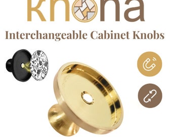 10 DIY Brushed Gold / Brass Magnetic Cabinet Knob Bases For Interchangeable 30mm Cabochons (sold separately) (10 Pack)