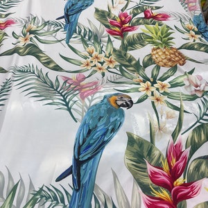 Tropical Jungle animal and fruit Patterned Silky Satin Fabric -(Possibility to print on the desired fabric)  - lr
