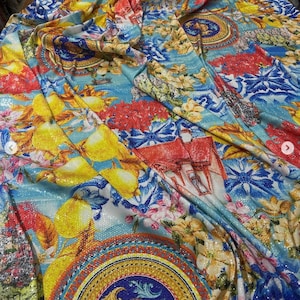 Sequin Fabric: Majolica Flower Italian Style, Vivid Colors
