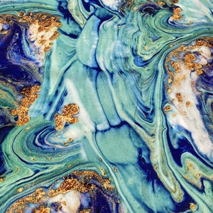 Golden Marble Silky Satin Fabric: Blue & Gold Dress Material