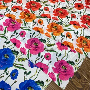 4 Color Poppy Flower Patterned Silky Satin  Fabric-lr