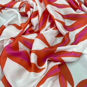 Large Leaves and Flowers Pattern Silky Satin Fabric-(Possibility to print on the desired fabric)  - lr