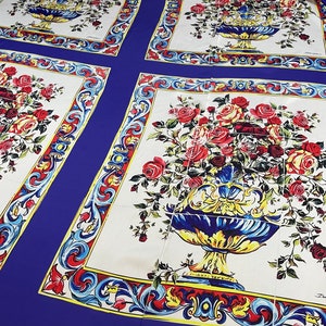 Majolica Flower Pattern Silky Satin  fabric-Highquality fabric(printed on the desired fabric)lr