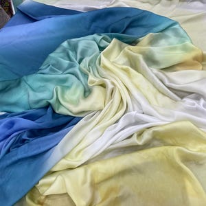 Ombre Pattern Silky Satin Fabric -Dress fabrics--Blue Yellow Fabric-((printed on the desired fabric)) - lr