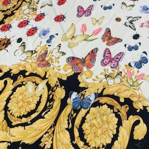 Ladybug Butterfly Patterned Baroque Silky Satin Fabric-Exclusieve Fabric-(Digital printing on the desired fabric)lr